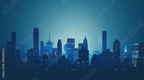 city panoramic view of a city skyline with skyscrapers  nice silhouette and dark ambiance 