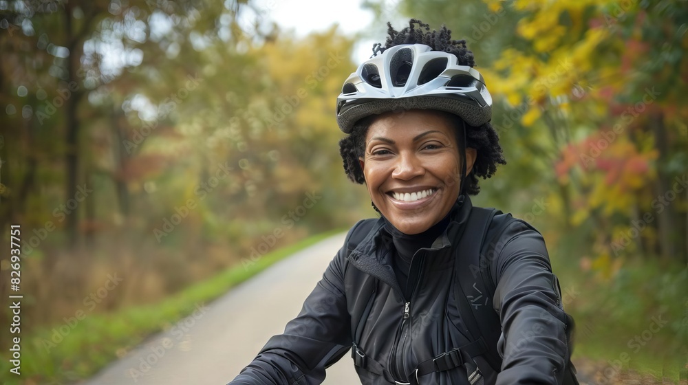 joyful cyclists beaming face secluded bike path portrait photo joyful cyclists beaming face secluded bike path portrait photo