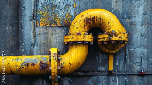 industrial strength a striking yellowstriped pipe against a rugged backdrop industrial abstract photography photo