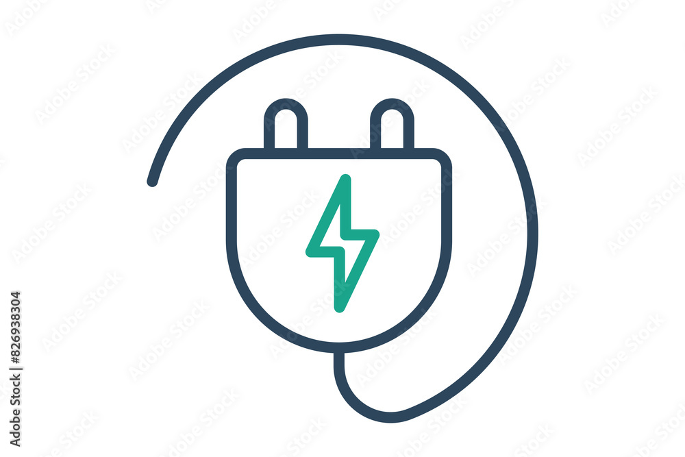 Plug icon. plug with energy. icon related to utilities. line icon style. utilities elements vector illustration Plug icon. plug with energy. icon related to utilities. line icon style. utilities elements vector illustration
