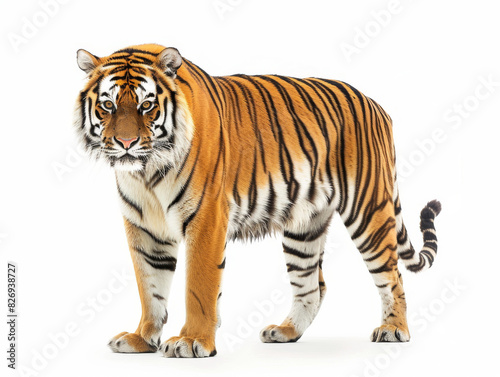 Bengal tiger standing isolated on a white background