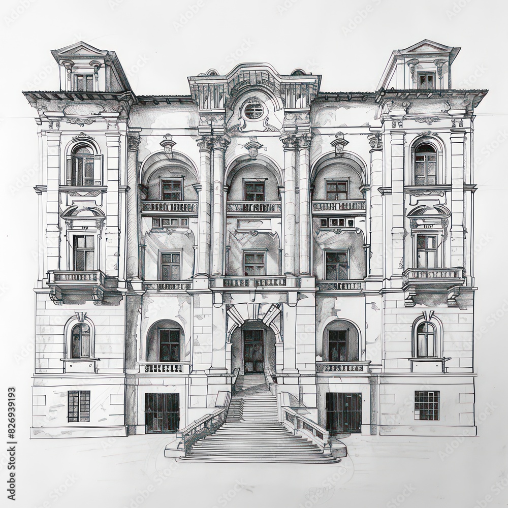 architecture palace sketch in european style
