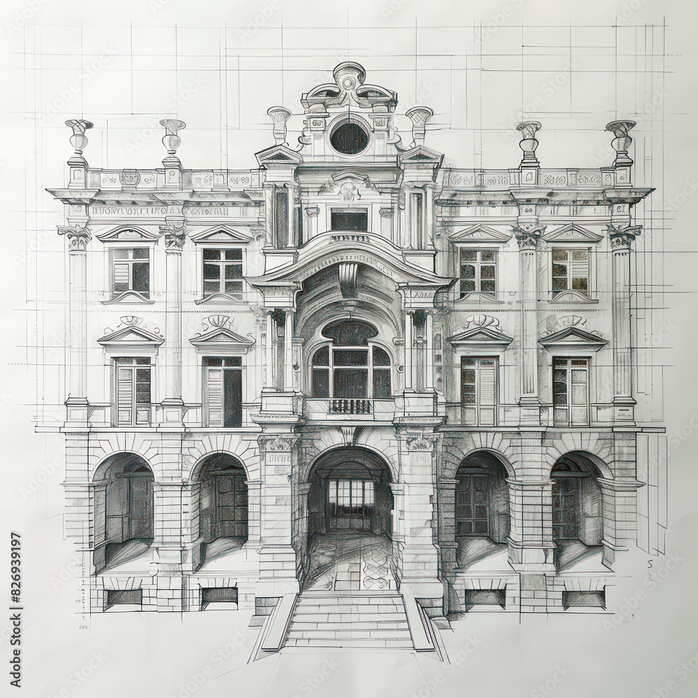 architecture palace sketch in european style
