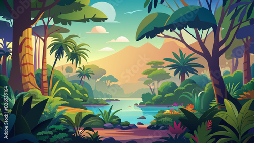 Tropical jungle background. Tropical jungle landscape vector illustration