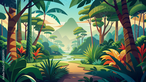 Tropical jungle background. Tropical jungle landscape vector illustration