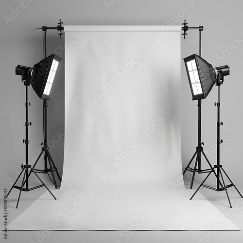 seamless studio white backdrop with a spotlights, black and white image