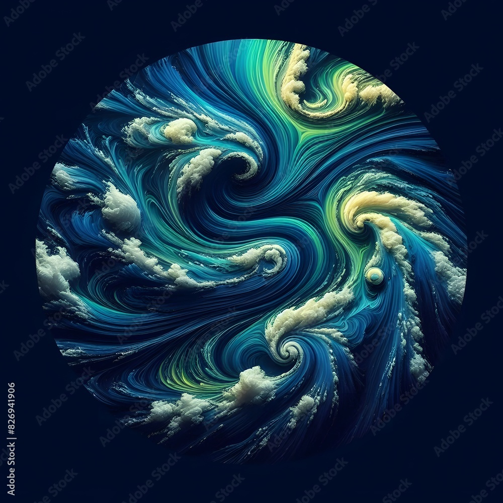 Swirling patterns of blue and green hues, resemble a satellite view of an ocean current with dynamic generated by ai Swirling patterns of blue and green hues, resemble a satellite view of an ocean current with dynamic generated by ai