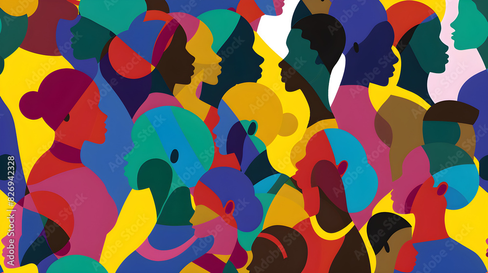 Colorful abstract illustration celebrating Black History Month and Juneteenth, promoting racial equality and justice, and advocating against racism and discrimination.