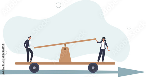 businessman working team collaborate to ride handcar on forward arrow.flat vector illustration.