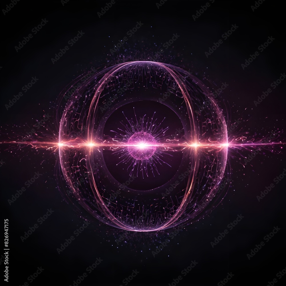 Abstract neon energy sphere of particles and waves of magical glowing on a dark background, circle and loop frames with magic purple and pink flame and sparks isolated on transparent, generative ai Abstract neon energy sphere of particles and waves of magical glowing on a dark background, circle and loop frames with magic purple and pink flame and sparks isolated on transparent, generative ai