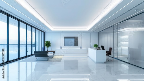 advanced smart lighting system in a office  very modern and clean interiors 