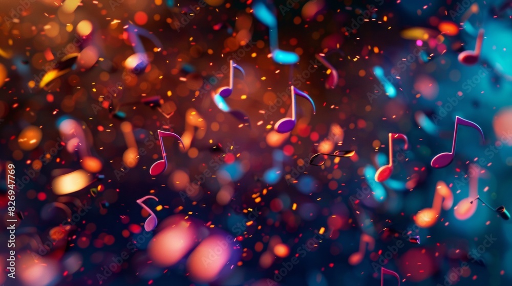 holographic musical notes floating in a dark space, moving to an unseen rhythm holographic musical notes floating in a dark space, moving to an unseen rhythm