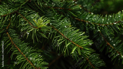 Raindrops on pine branches