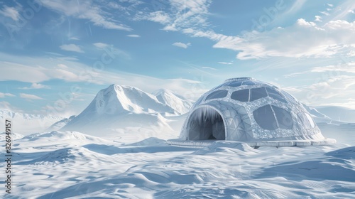 wallpaper of an igloo in the arctic circle with a natural white background and nice light  © marco