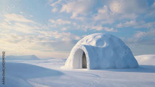 wallpaper of an igloo in the arctic circle with a natural white background and nice light  © marco