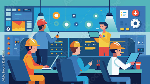 The control room is abuzz with activity as engineers work to prevent any potential leaks or malfunctions in the pipeline.. Vector illustration