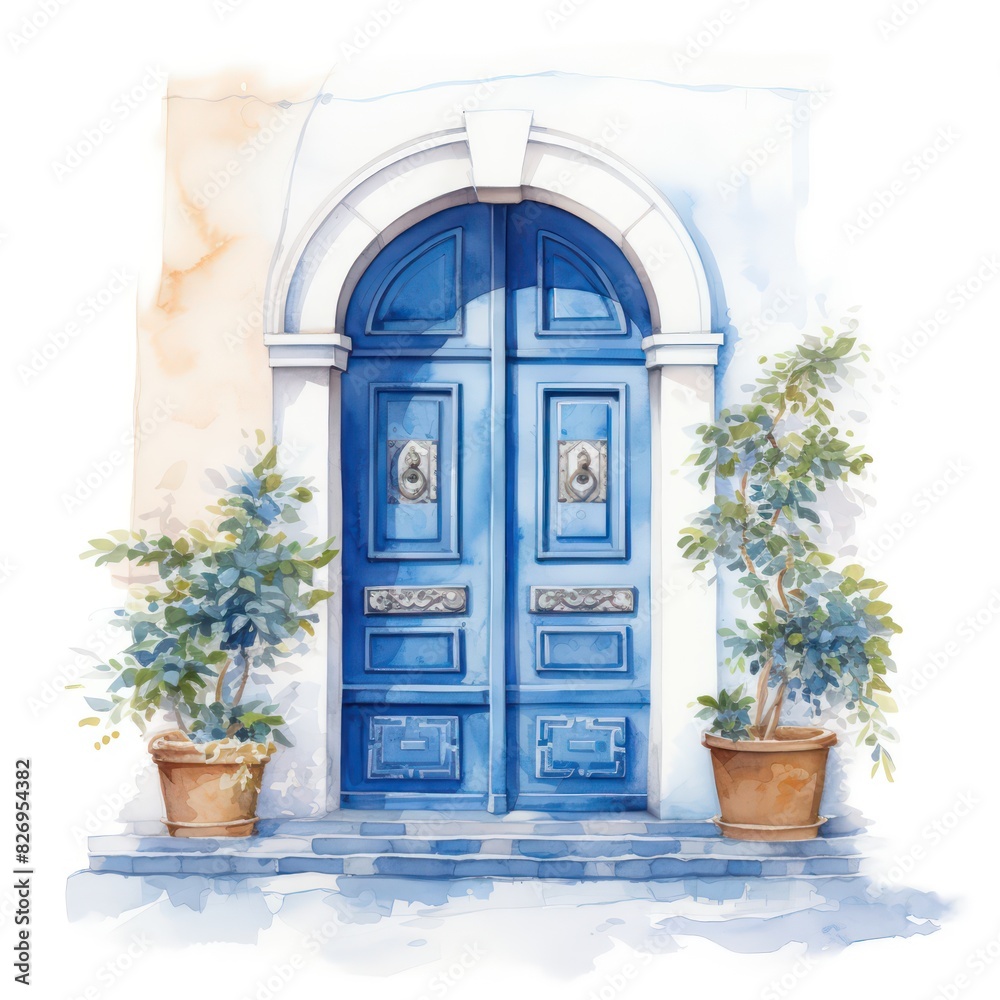 illustration of a classic door in watercolor style isolated on white background