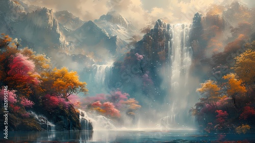 gentle waterfall cascading through soft liquid hues
