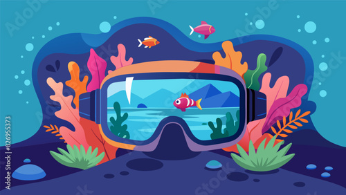 An immersive virtual reality simulation of diving in the Great Barrier Reef allowing swimmers to explore and appreciate the beauty of this natural. Vector illustration