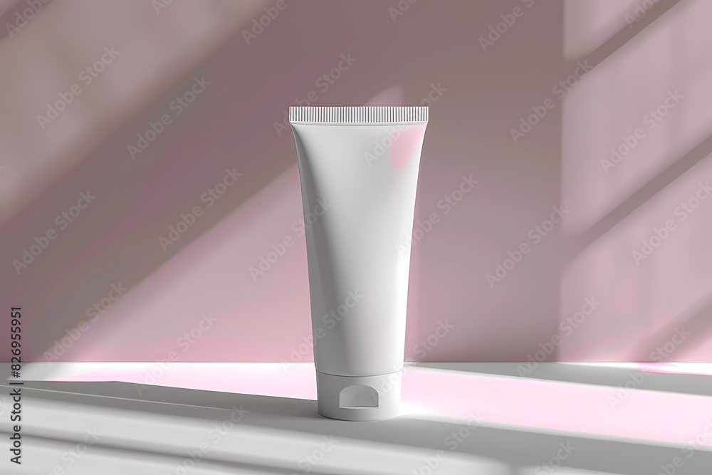 Realistic Mockup blank label of white tube isolated on pastel pink minimal style background for cosmetic, skincare commercial product presentation Realistic Mockup blank label of white tube isolated on pastel pink minimal style background for cosmetic, skincare commercial product presentation