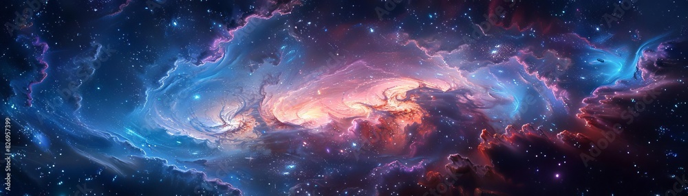 A cosmic swirling vortex in deep space, with vibrant blues and purples drawing in stars and nebulae, blacklight effect A cosmic swirling vortex in deep space, with vibrant blues and purples drawing in stars and nebulae, blacklight effect