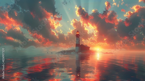 lighthouse guiding ships undersky of soft liquid hues photo