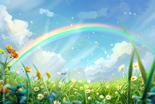 spring background with rainbow, nature