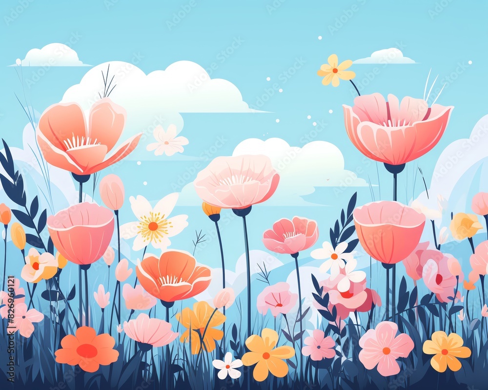 Blossoming flowers flat design side view summer theme animation Complementary Color Scheme Blossoming flowers flat design side view summer theme animation Complementary Color Scheme