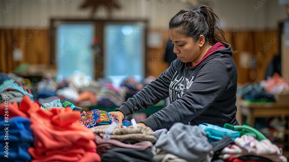 Local charity organizing a clothing drive to provide for families in need, showcasing community care Generative AI Local charity organizing a clothing drive to provide for families in need, showcasing community care Generative AI
