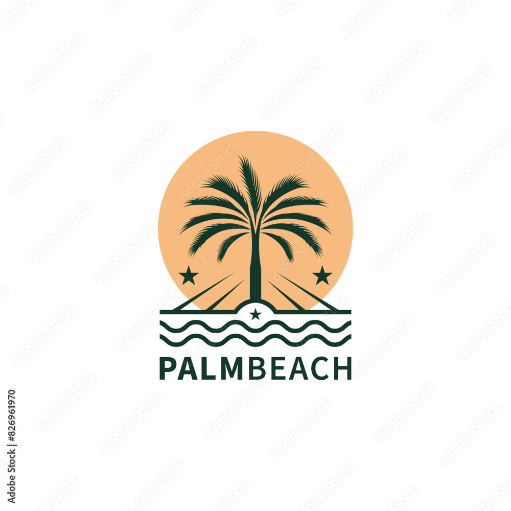 palm tree and beach for vacation or travel logo design 2