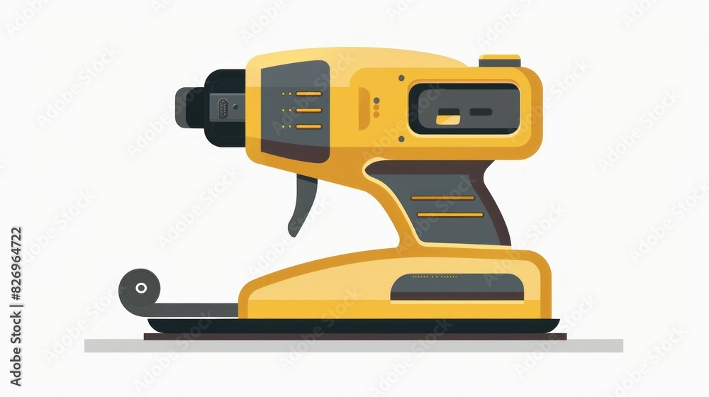 Modern Electric Cordless Yellow Drill Tool on White Surface with Drill Text for DIY Home Improvement and Business Projects Modern Electric Cordless Yellow Drill Tool on White Surface with Drill Text for DIY Home Improvement and Business Projects