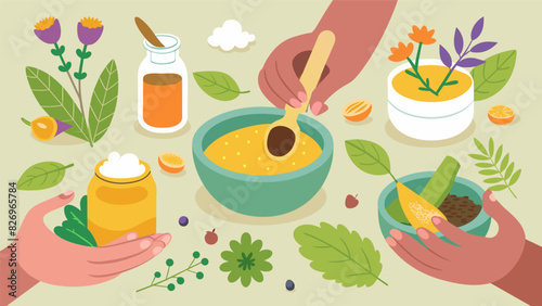 A handson lesson in creating homemade herbal salves and balms using freshly picked herbs.. Vector illustration