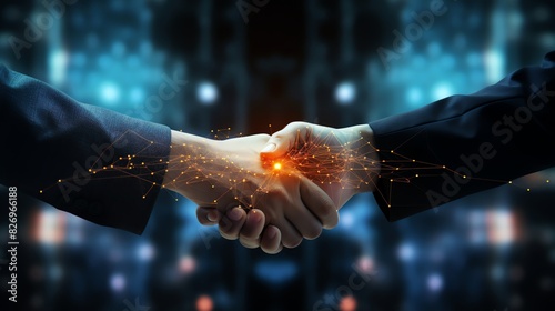 Business handshake, crypto graph background, monetary tech prosperity theme