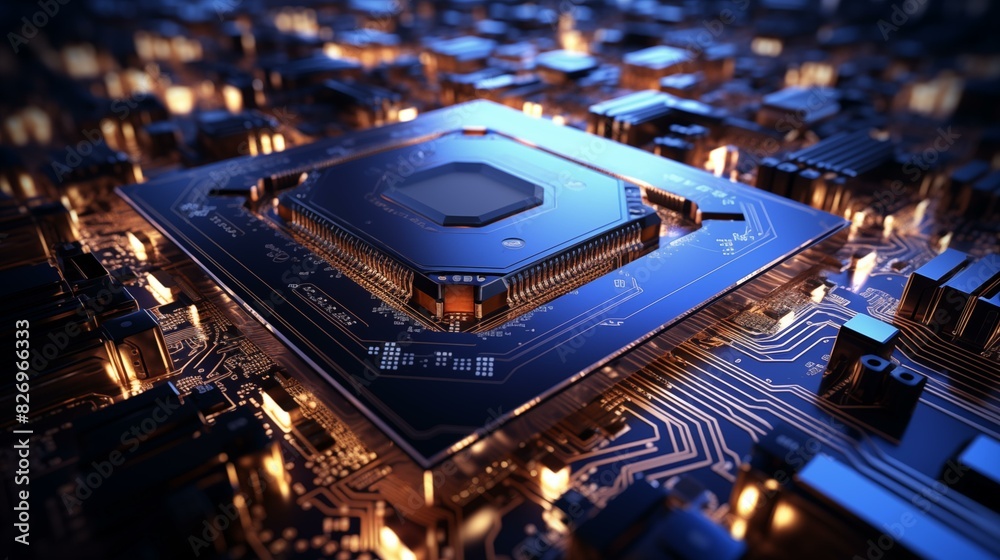 Fototapeta premium Computing processor, CPU, microchip and electronic circuit board. Advanced technology conceptual background 