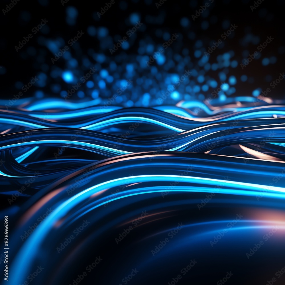 Neon blue abstract streams, defining tech direction, dark, dynamic pattern