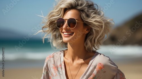 Smiling mature woman at the beach, natural lifestyle, © Songpon