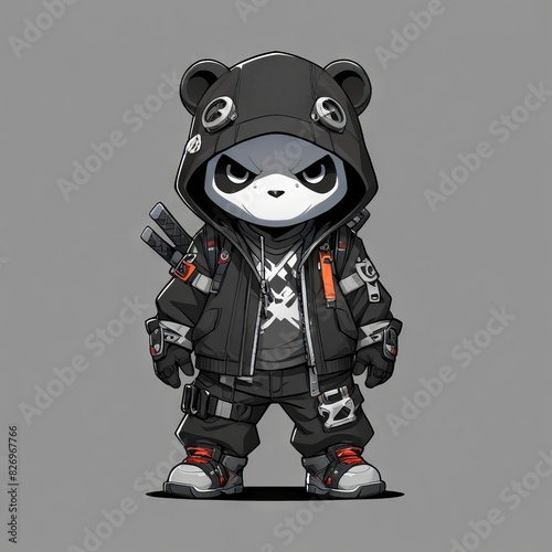 panda ninja robot mecha use techwear © YudhiaAsta