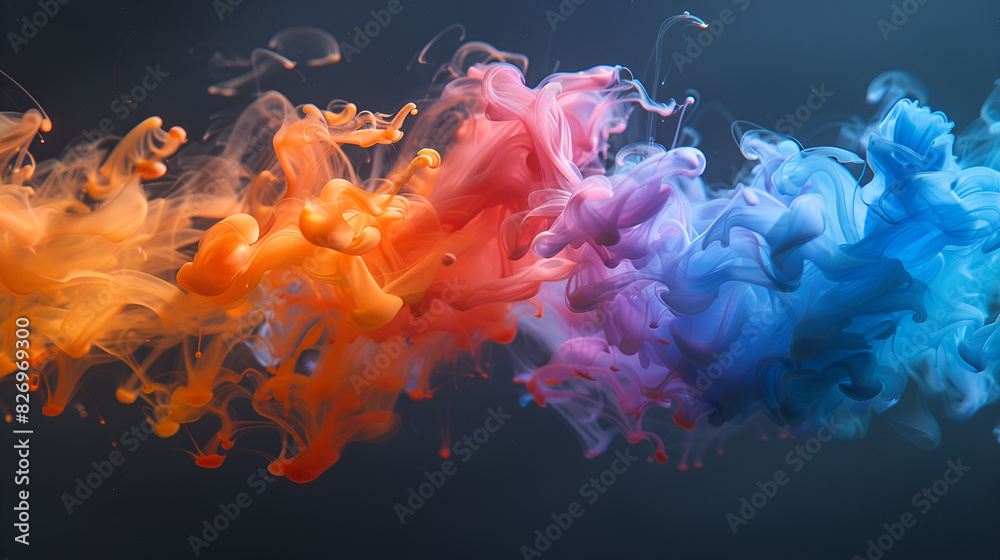 Color paint drops in water , abstract color mix , drop of Ink color mix paint falling on water  Creative multicolored ecru background with abstract painted waves, Generative AI

