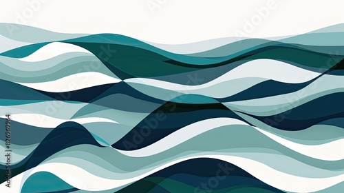 Create a simplified abstract illustration focusing on the essence of seaweed and waves. This design should distill the complex patterns of seaweed and the rhythmic