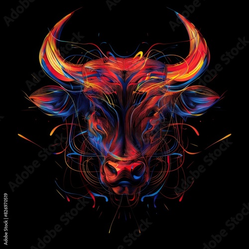 T-Shirt Design energy vortex forming a red bull's head, Ai Generated Images