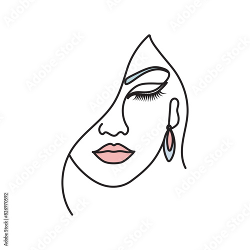 Woman Face silhouette. Abstract line drawing portrait. Female modern minimalist outline artwork isolated white background. Feminine logotype artwork. Jewelry logo design.