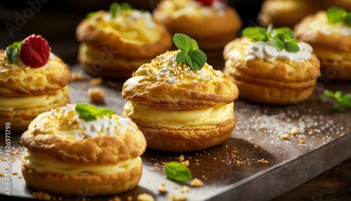 Choux pastry with patisserie cream photo