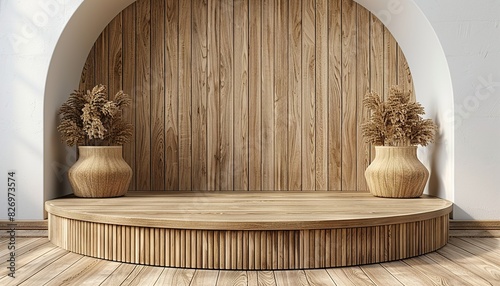 Podium in abstract cream color UHD Wallpapar photo