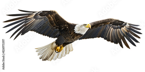 Bald eagle flying swoop attack hand draw and paint color Bald eagle landing on white background. 