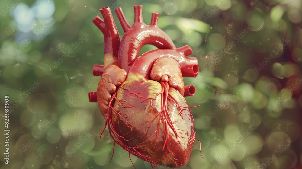 Naklejka premium Human heart anatomy on scientific background. 3d illustration.