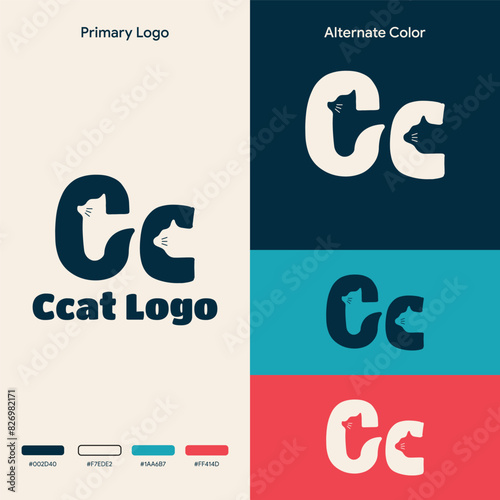 Logo illustration negative space cat letter C