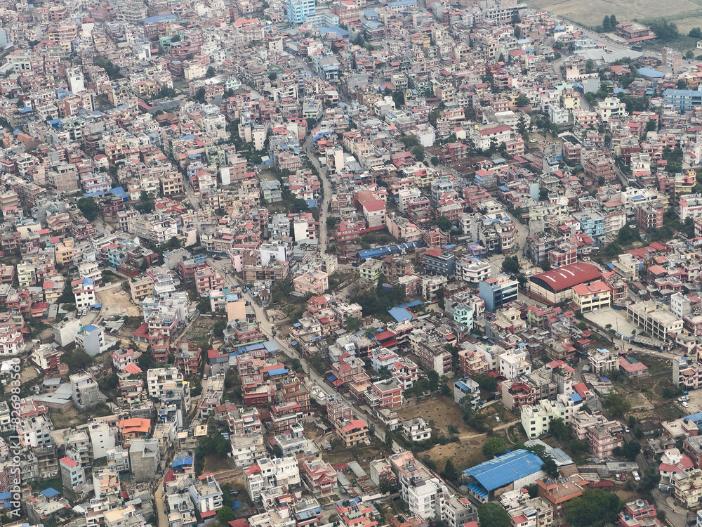 Kathmandu, Nepal from the air showing urban density and an array of colours.
Kathmandu, Nepal from the air showing urban density and an array of colours.