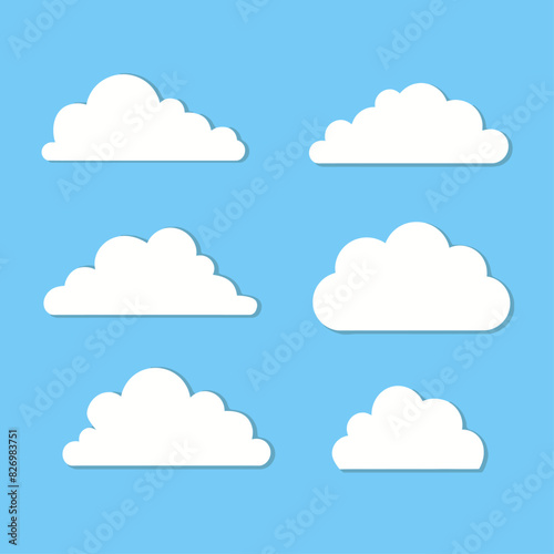 Set of cartoon cloud in a flat design. White cloud collection © foody