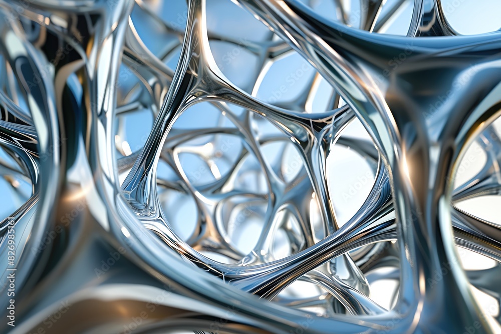 A 3D abstract background with a web of interconnected metallic strands A 3D abstract background with a web of interconnected metallic strands