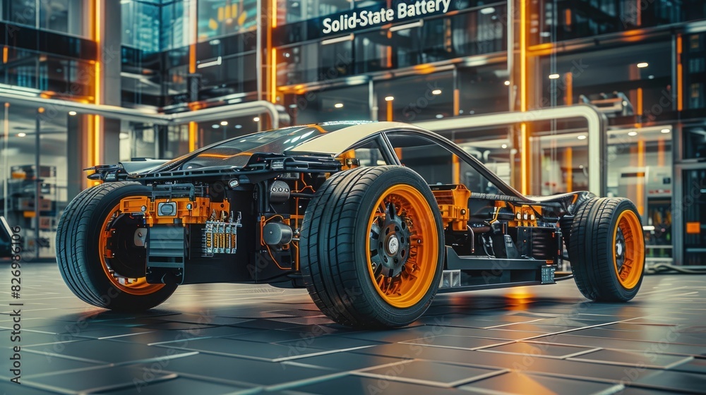 Power module setup for an electric vehicle, back view, showcasing